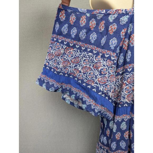 Skies are Blue Midi Dress M Button Sundress Flutter Paisley Boat Neck Straps - Picture 3 of 9